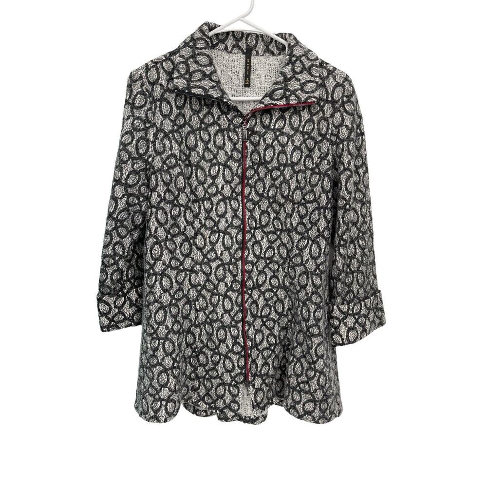 IC By Connie Full Zip Jacket 3/4 Sleeve Gray Size Medium